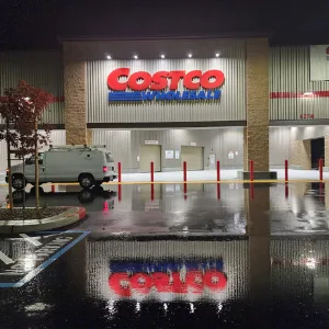 Valco van on-site at a large commercial property at night